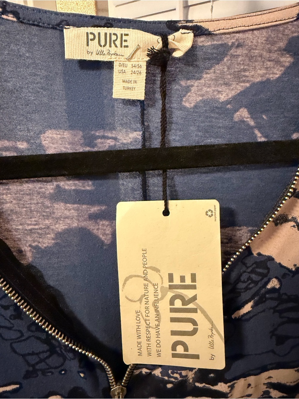 Pure Ulla Popken Organic Blue & Cream Abstract Print Relaxed Fit Dress - Picture 3 of 3